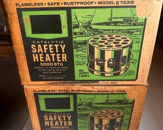 LOTS Of Vintage Coleman Camping Items! Here is a pair of Catalytic Safety heaters!  Both in EXCELLENT to NEAR MINT condition in their original boxes! 