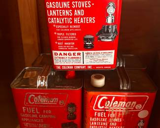 LOTS Of Vintage Coleman Camping Items! Here is an assortment of Coleman Fluid Cans! $1.59!!! LOL