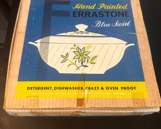 This is a fantastic hand painted Ferrastone Blue Swirl Covered vegetable Dish MIOB! 