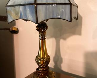 Close up! Brass and stained glass shade!