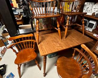 A sweet Ethan Allen Table and Four chairs! Plus two shelves of CD's, DVD's, VHS's, Audio Cassettes and Records!