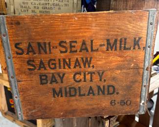 Lots of old vintage crates! This one is my favorite! Vintage SANI-SEAL MILK Crate! 