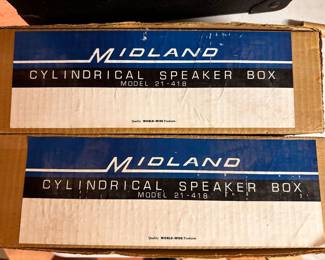 A pair of FANTASTIC MCM VINTAGE MIDLAND CYLINDRICAL SPEAKERS MINT IN THEIR ORIGINAL BOXES! UNUSED! 