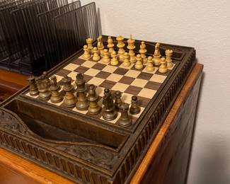 Chess set with wooden chess pieces