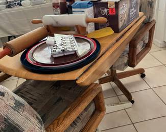Small round drop leaf oak table