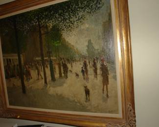 20th Century oil painting of a Parisian street scene - Similar to works by Antoine Blanchard 