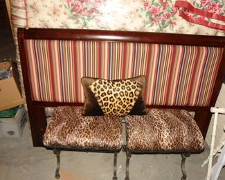 Leopard upholstered stools & headboard