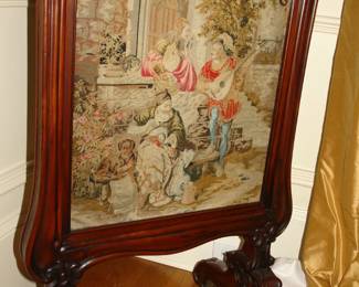 Petit point embroidered fire screen