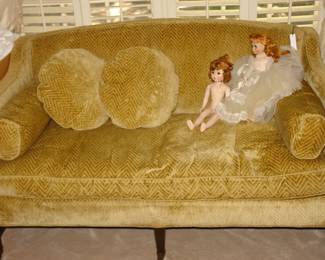 Vintage down-filled sofa with velvet upholstery