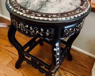 Inlaid side table/plant stand with marble top