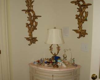 Painted corner piece with Italian giltwood sconces