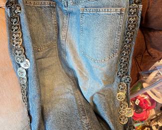 MOSCHINO CAPRI SHORTS WITH DANGLING MOSCHINO COIN LIKE TRIM - ABSOLUTELY FABULOUS - WISH THEY FIT ME