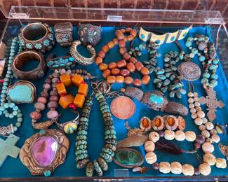 Gorgeous unique gems, bakelite, Native American, Fine jewelry, Chinese, Jade, Pearls galore!