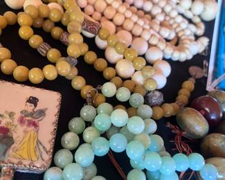 So many incredible beads here,,,jade, carnelian, pearls, rubies, amythst etc .