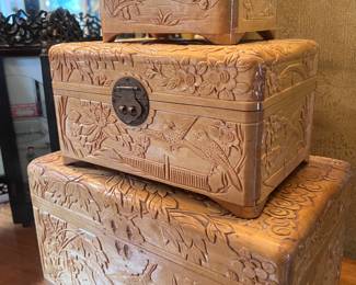 Stacked Carved Boxes in Yummy Beige Wood