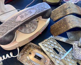Antique Phone & Brushed Gold Light Switch Plates