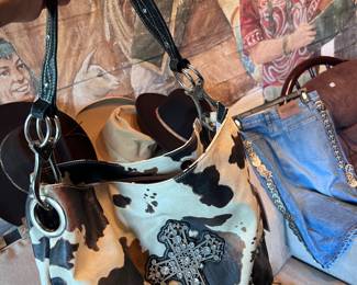 COWHIDE BAG WITH DECORATED CROSS