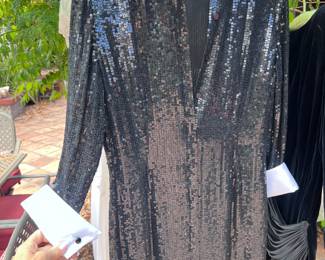 TUXEDO BLACK SEQUIN DRESS WITH WHITE SATIN TRIM - AMAZING!