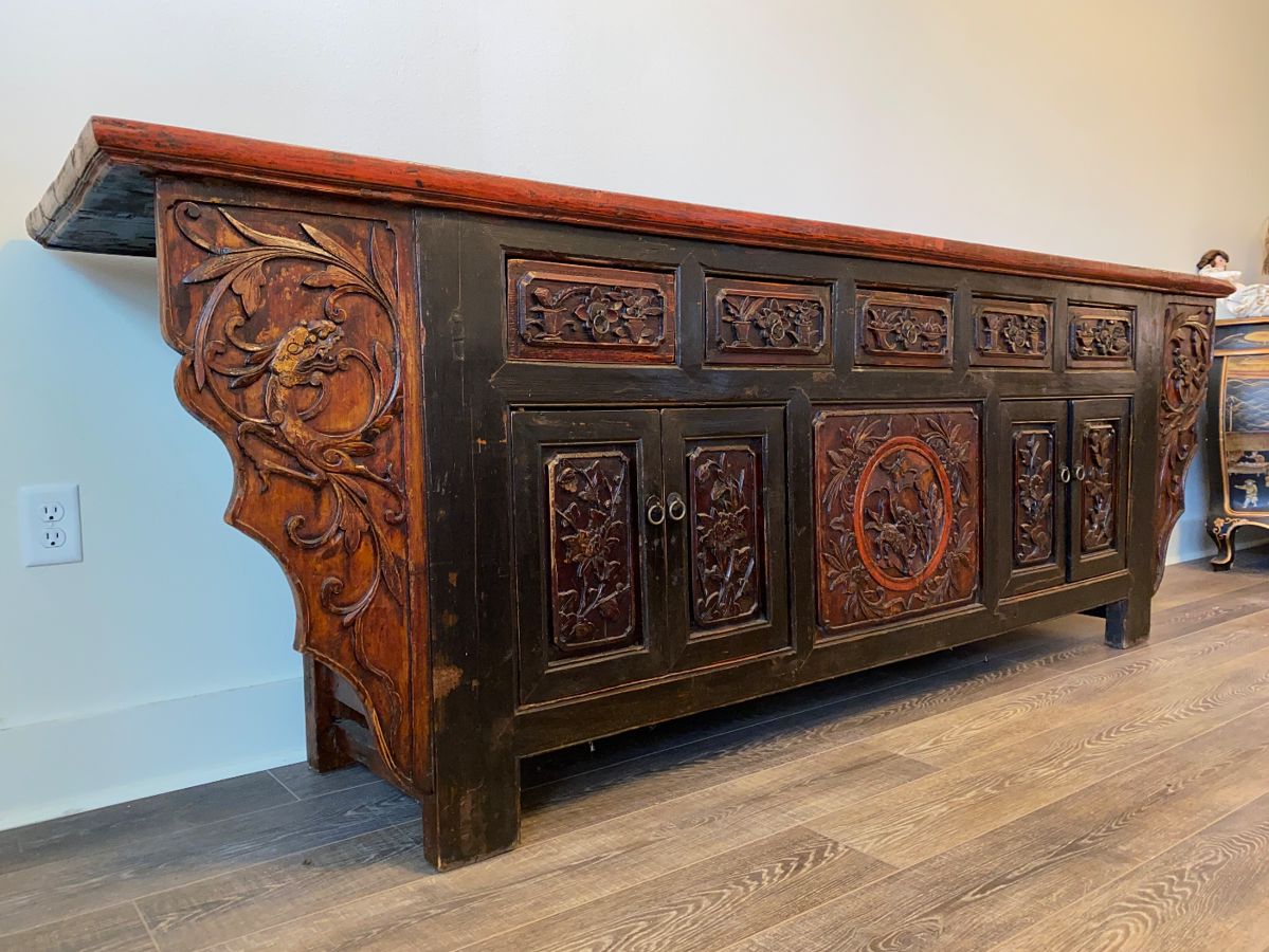 Solid Wood Carved Oriental Sideboard
