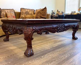 Carved Mahogany & Glass Coffee Table