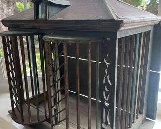 Antique Victorian Large Bird Cage, orig glass dormet & old milk paint. Folk Art