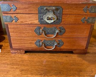 Vintage Asian rosewood and brass jewelry box  