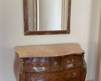 Antique French Louis XV Bombay Commode AS IS $500, 40" X 19.5" X 33" , Mirror 40.5" x 28.5" $200