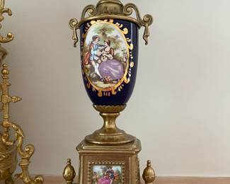 Italian  Brass Mantel Clock Garnitures