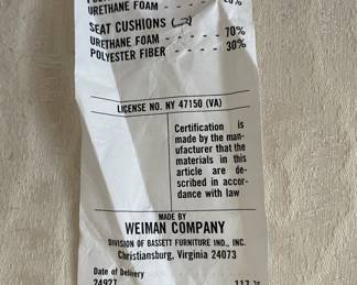 We have 2 Weiman Company cream sofas 95"x 42" x 30" $150 each. They have some stains and torn fabric, require new upholstery