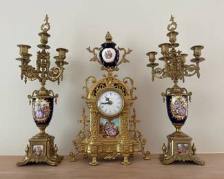 Italian  Brass Mantel Clock Garnitures