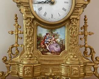 Italian  Brass Mantel Clock Garnitures
