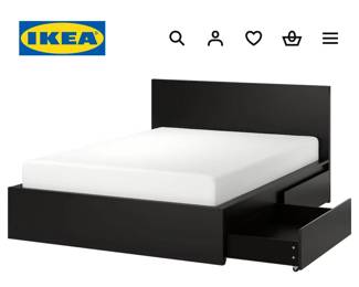IKEA  "Malm" bedframe 2 storage boxes, black, Queen size