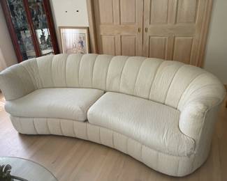 We have 2 Weiman Company cream sofas 95"x 42" x 30" $150 each. They have some stains and torn fabric, require new upholstery 