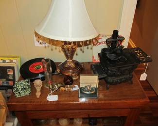 Vintage miniature cast iron stove with assessories