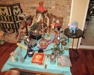 Nice collection of HOOKHAS and accessories. Egyptian art, incense, Hookah storage boxes, and more!