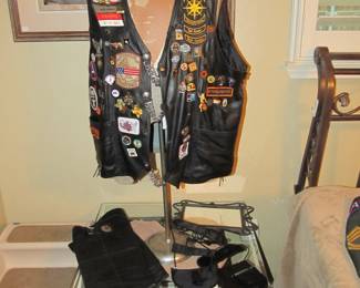 We have a total of 4 biker vests decked out in patches and pins. very cool!
