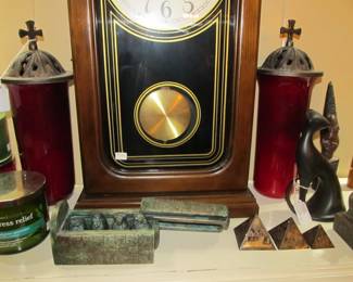 Finely carved Egyptian stone sarcophagus with canopic jars inside. – stunning!