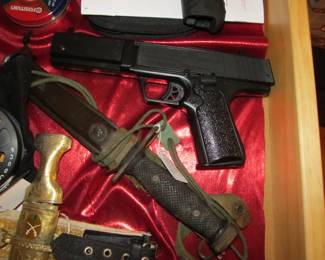 Daisy Pellet Gun, Vintage Military scabbard bayonet marked "Philippines" 