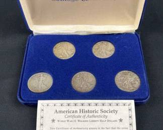(5) 1940s WWII Era Walking Liberty Silver Half