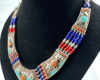 925 Silver Cherokee Turqoise/Coral Beaded Necklace