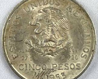 1953 Mexico Silver 5 Pesos AU-UNC w/ Luster