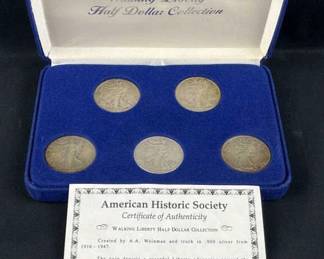 (5) 1930s-40s Walking Liberty Silver Half Set