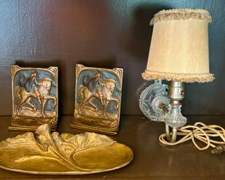 Rare Bookends, A Solid Metal (Brass) Ash Tray, Crystal/Glass Wall Sconce Lamp