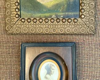 Antique Framed Oil Painting and Photo (both small)