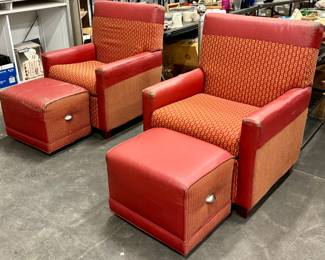 Vintage Pair of Cushioned Chairs & Ottomans