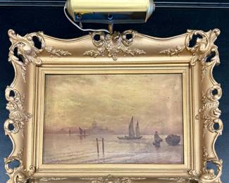 Antique Framed Oil Painting with Light
