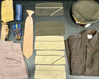 Vintage Military & Police Uniform Pieces (Hats, Belts, Ties, Pants, & Shirt)