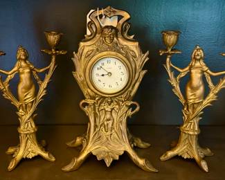 Incredible 8-Hour Clock with Matching Candelabras