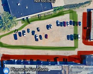 This is the parking lot you need to use at the REAR (around the BACK) of the Warehouse One Building.  Access off Cesar Chavez Rd.  Do not park in the red areas!!!