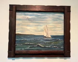 Sailboat painting in handmade frame